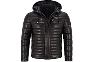 FASHION_FIRST Veste en cuir véritable | Veste à capuche 100 % peau d'agneau entièrement matelassée | Veste en cuir véritable pour homme | Veste de moto à capuche