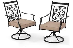 TANGZON Patio Bistro Set, Outdoor Tempered Glass Table and Swivel Chairs Set with Umbrella Hole & Thick Cushion, 3 Pieces Metal Garden Furniture Set for Lawn, Backyard, Balcony (2 Swivel Chairs)