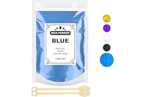 HEYBALON Poudre de mica - Pigment résine époxy 120g, colorant de savon, Métallique Naturel pour la fabrication de bijoux, Bougie,Vernis à Ongles,Bombe de Bain etc (BlueBlue)