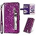 Produktbild CESTOR Zipper Brieftasche Hülle für iPhone 6/6S,Luxus Bling Glänzend PU Leder Flip Hülle mit Halter Kreditkarte Slots Ultra Dünn Weich Silikon Hülle für iPhone 6/6S,Lila