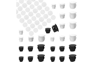 HJYZY 6 mm 8 mm 10 mm Tapones de Orificio de plástico Tapones ，Autoadhesivos Tornillos de 21 mm Tapones para Agujeros de plástico, para Agujeros de gabinete, Blanco/Negro 288 Unidades