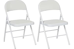 HOMCOM Padded Folding Chairs Set of 2 PU Leather Foldable Chairs with Cushioned Seat and Metal Frame for Home Office Dining Computer Desk Reception Room White