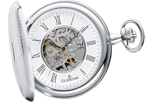 DUGENA Taschenuhr für Herren – Mechanische Uhr mit Handaufzug, Edelstahlgehäuse & Kette – Klassische Kettenuhr im Vintage-Stil, Modell 4460637-1, inspiriert von traditioneller Uhrmacherkunst