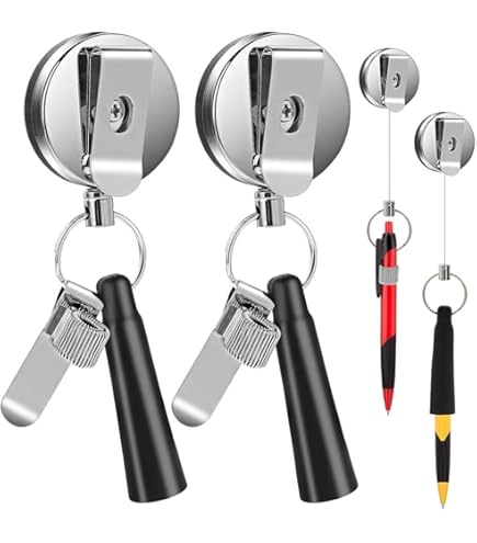 2 Pack Heavy Duty Retractable Pull Pen Pencil Holder Universal Retractable Lanyard Pen Holder Flexible Silicone Metal Pen Clip Carpenters Nurses Wait - View #9