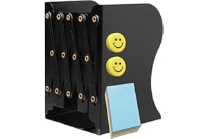 Qualsen Buchstütze, Verstellbar Buchstützen Kinder Metall Bücherhalter, rutschfeste Bücherstützen Bücherständer Bookends für Schreibtisch, Bücherregal, Büro, (Schwarz)