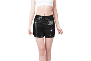 Luter Glitter Party Shorts, Solid Sequin Party Shorts High Waist Elastic Black Shorts for Women ERAS Tour Outfits Straight