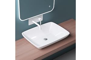 Mai & Mai Bathroom Sink Basin Countertop Wash Basin | Ceramic White Rectangular | WDH: 59x43x12cm | Modern Design Bathroom Vessel Sink | Nano-Coating Brüssel102