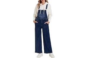 Vetinee Women's Dungarees Loose Casual Wide Leg Baggy Denim Overalls Jumpsuits with Pockets