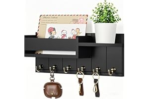 PENBINMALL Schlüsselbrett mit Ablage,schlüsselbrett schwarz mit Briefhalter und 6 Haken,Schlüsselkasten holz schwarz für Wohnzimmer Küche Büro Flur Möbel Schlafzimmer praktisches Wohnungs Zubehör,Schlüsselhalter