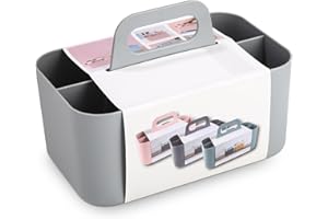 AZYVUM Mehrzweck Korb Organizer,Tragbarer Stapelbarer Kunststoffkorb mit Griff,Reinigungskorb, Bastelkorb,Schreibtischkorb,Bathroom Organizer,Aufbewahrung für Kunst und Make-up (Grau)