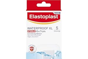 Elastoplast Waterproof XL Med+ Dressings (5 Pieces), Pack of First Aid Plasters, Large Plasters for Post-Operative Wounds, Waterproof Sterile Dressing for Wounds, 0% Latex, Flexible Material, Clear