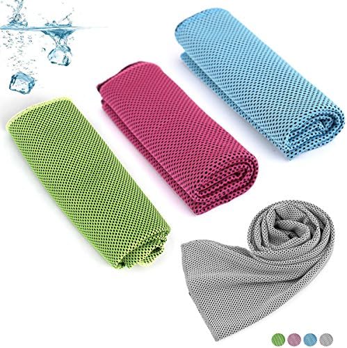 AoToZan Set of 4pcs Sport Cooling Towels for Instant Chilling Relief, Microfiber Reusable Ice Cold Scarf for Sports, Workout, Fitness, Gym, Yoga, Pilates, Travel, Camping