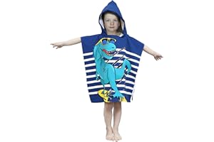 JORAKI Cape de Bain Enfant Poncho de Bain Enfant Serviette de Bain Enfants Serviette de Plage à Capuche Motifs Mignons Usage Multiple pour Enfants de 2 à 8 Ans (Dinosaure)