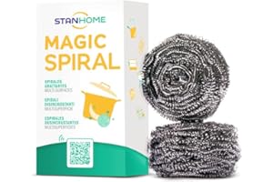 STANHOME | Spirale Disincrostante Multiuso MAGIC SPIRAL x 2, Rimuove le Incrostazioni Senza Graffiare, in Acciaio Inossidabile, Confezione da 2 Spugne Magiche