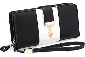 GOIACII Ladies Purse, Large Capacity RFID Blocking Leather Women's Wallet with Detachable Wrist Strap, Women Zipper Clutch Purse with Multiple Card Slots and Roomy Compartment