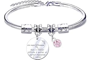 JRZDFXS Bracelet Nounou,Cadeau Nounou,Assistante Maternelle,Auxiliaire de Puériculture,Nourrice,Cadeau de fin de contrat chouette,Bracelet Cabochon Breloque Coeur,Crèche,Fait Main
