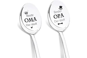 NIYEWSOR Oma und Opa Geschenke Weihnachten, 2 Stück Kaffeelöffel Gravur mit Beste Oma & Bester Opa der Welt, aus Edelstahl, Geschenk Oma Opa Geburtstag, Jahrestag Hochzeitstag Geschenke für Opa Oma