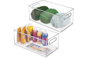 mDesign Set da 2 organizer ideali per il materiale per decoupage e bricolage, come perline, bottoni o nastri di stoffa – Contenitore in plastica – Box portaoggetti con manico – trasparente