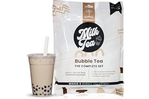 Wild Monk Boba Tea Kit - Bubble Tea Set for Boba Tea at Home - Set Contains Milk Tea Powder (150g), 5x Instant Tapioca Pearl Packs (50g each), 5x Bubble Tea Paper Straws