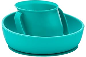 Doidy Trainer Cup and Weaning Bowl Set, for Baby 3months+ Mealtime (Cup + Bowl, Turquoise)