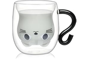 Joymaking Słodki czarny kubek dla kota z uchwytem, szklanki do kawy z podwójnymi ściankami, szklanki do herbaty, kawy, prezenty dla kobiet, prezent urodzinowy dla kobiet, prezent dla miłośników kotów