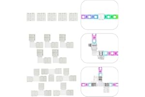 K-MUSCULO Connecteur de bande lumineuse LED,4 broches RGB 10mm kit de connecteur sans soudure pour SMD 5050 / 3528 bande lumineuse LED multicolore
