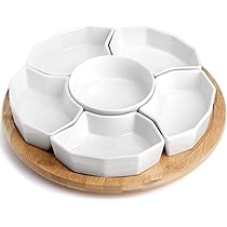 Ceramic Serving Tray Platters Lazy Susan, Rotating Divided Serving Set 6 Removable Compartment 11 Appetizer Relish Dish Snack Bowl Set Party Kitchen F