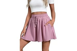 Adigaber Pantalones Cortos para Mujer Pata Ancha Cordón Shorts con Bolsillos Suelta Casuales Falda Pantalon