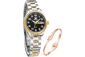 OLEVS Damenuhren Gold Silber Leicht zu Lesen Armbanduhren für Damen mit Kleines Gesicht Tag Datum Edelstahlband wasserdichte