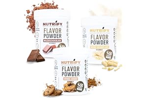 NUTRIFY Flavour Powder 3x150g, Geschmackspulver Topseller Set 1 - Cookie Dough, Milchschokolade & Weiße Schokolade - Ideal zum Süßen, Backen & Verfeinern von Speisen und Getränken- Kalorienarm, Set