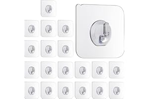 HXC 20 PCS Self Adhesive Hooks Transparent Stick on Hooks Bathroom Wall Hook Heavy Duty Invisible Sticky Back Plastic Hook for Towels Clothes Keys Christmas Garland