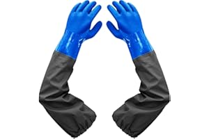 HAIOU Guanti Gomma Lunghi, Industriali Elastici Guanti Lattice Lunghi, Impermeabili Guanti Protettivi Lunghi Proteggono le Mani da Olio, Soluzioni Acide e Alcaline, Sostanze Chimiche e Idrocarburi, 64cm