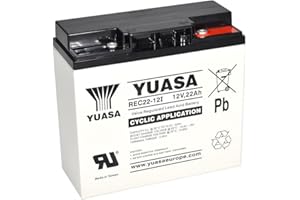 Batterie cycliques YUASA REC22-12 12V 22Ah mesures (mm). Longueur: 181 x Largeur: 77 x Hauteur: 167 (remplace le modèle YPC22-12)