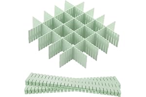 Hantoc 12 Pezzi Divisori per Cassetti Regolabili, Divisori per Cassetti in Plastica Organizzatore per Cassetti Separatori per Cassetti per Ufficio, Bagno, Cucina o Camera da Letto 32.4 x 7cm Verde
