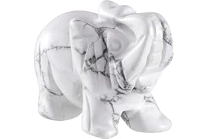 KYEYGWO Weiß Howlith Türkis Kristall Elefant Edelstein Figur, Hand Geschnitzt Elefantenfigur Skulptur Pocket Amulett Reiki Statue Decor