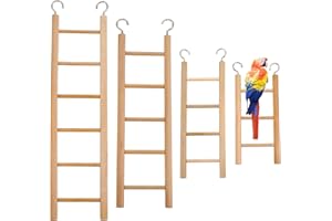 QUILAX 4Pcs Wooden Bird Ladder, Bird Ladder for Cage, Birds Toys for Parakeets Parrots Cockatoo Lovebirds Birdie Basics Climbing Supplies(3&4&5&6 Step)