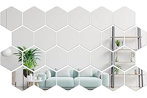 Hocadrv 24 sztuki płytek lustrzanych, sześciokątne, naklejki ścienne, akrylowe, lustrzane, DIY, akrylowe, dekoracja ścienna, lustro dekoracyjne do domu, łazienki, salonu, sypialni, dekoracja (kolor