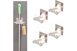 Yolistar 4 Pezzi Porta Scopa Parete con Gancio Antler, Organizzatore Portascope Da Muro Regolabile Autoadesivo Senza Perforazione Ideale per Cucina e Bagno