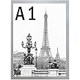 Stunning Large A1 Photo Poster Certificate Frame (59.4 x 84.1 cm) with Backboard and Styrene Included for Portrait and Landscape Display Wall Hanging -Silver