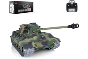 wheelfun 2.4G Heng Long 1/16 7.0 Upgraded German King Tiger RTR RC Tank 3888A Smoking Generator Metal Tracks 340° Rotating Turret Infrarot Combat Lifting Barrel Light Sound BB Shooting Airsoft Tank