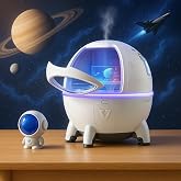 Coverzone Astronot ve Uzay Gemisi Temalı Humidifier Buhar Makinesi Nemlendirici Aroma Terapi Dif&uuml;z&ouml;r&uuml; 220 Ml Kapasiteli 11x11