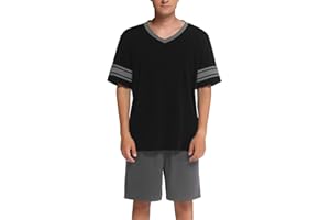 Ekouaer Herren Schlafanzug Lang Pyjama Zweiteiliger Rundhals Männer Langarm Oberteil und Karierte Schlafanzughose mit Tasche Sleepwear Schlafanzüge mit Knopfleiste S-XXL