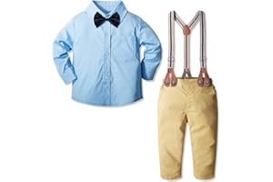 Yilaku Ensemble 4 pièces de vêtements pour petit garçon avec pantalon bretelles chemise et nœud papillon