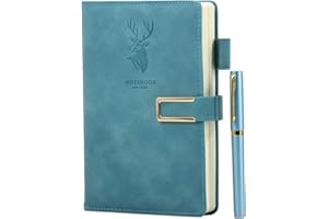NINEWORD 316P Super Thick Business Notebook A5 Buckle Sheepskin Notepad(Deer Head Design) PU Leather Hardcover Notepad,Journal,Diary Gift(100gsm,Blue)