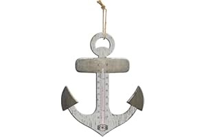 POWERLANTZ Garden Thermometers Wooden Indoor and Outdoor Analogue Thermometer with Different Anchor and Lavender Designs – Wall Hanging Thermometers for Room and Garden Temperature (white sliver anchor)