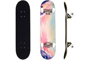 ERNAN Skateboard,80 * 20cm pour Adulte/Enfant Fille/Garçon Débutant.Plateau 7 Plis érable Alpin,Roulement ABEC-7,T-Tool Inclus