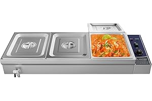 TAIMIKO Bain Marie Electric Food Warmer 1500W Commercial Stainless Steel Buffet Wet Well Sauce Drain Tap Gastronorm Container Catering Restaurants 30-85°C Temperature Control (3x 1/2GN Pan)