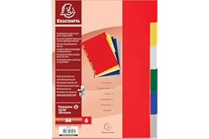 Exacompta 3006E Przekładki do segregatora A4 wykonane z tworzywa sztucznego PP 6 części 22 x 29,7 cm 6 kolorów do segregowania broszur dokumentów prospektów