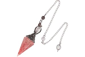 Lovionus89 Pendolo di cristallo curativo per la saliva del bianco, Wicca desiderata, in resina spirituale, ciondolo a forma di punto, quarzo rosa