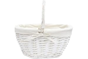TOPFURNISHING Strong Oval Wicker Garden Trug Basket Flower Harvest Log Fruit With Handle (White, Small 27x22x25cm)